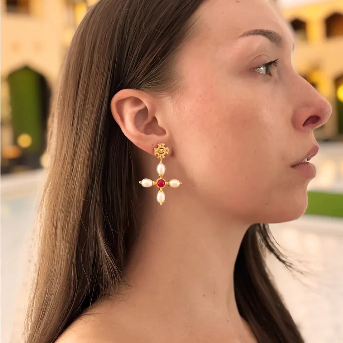 Byzantine Cross Earrings / Agate - BOA PALACE