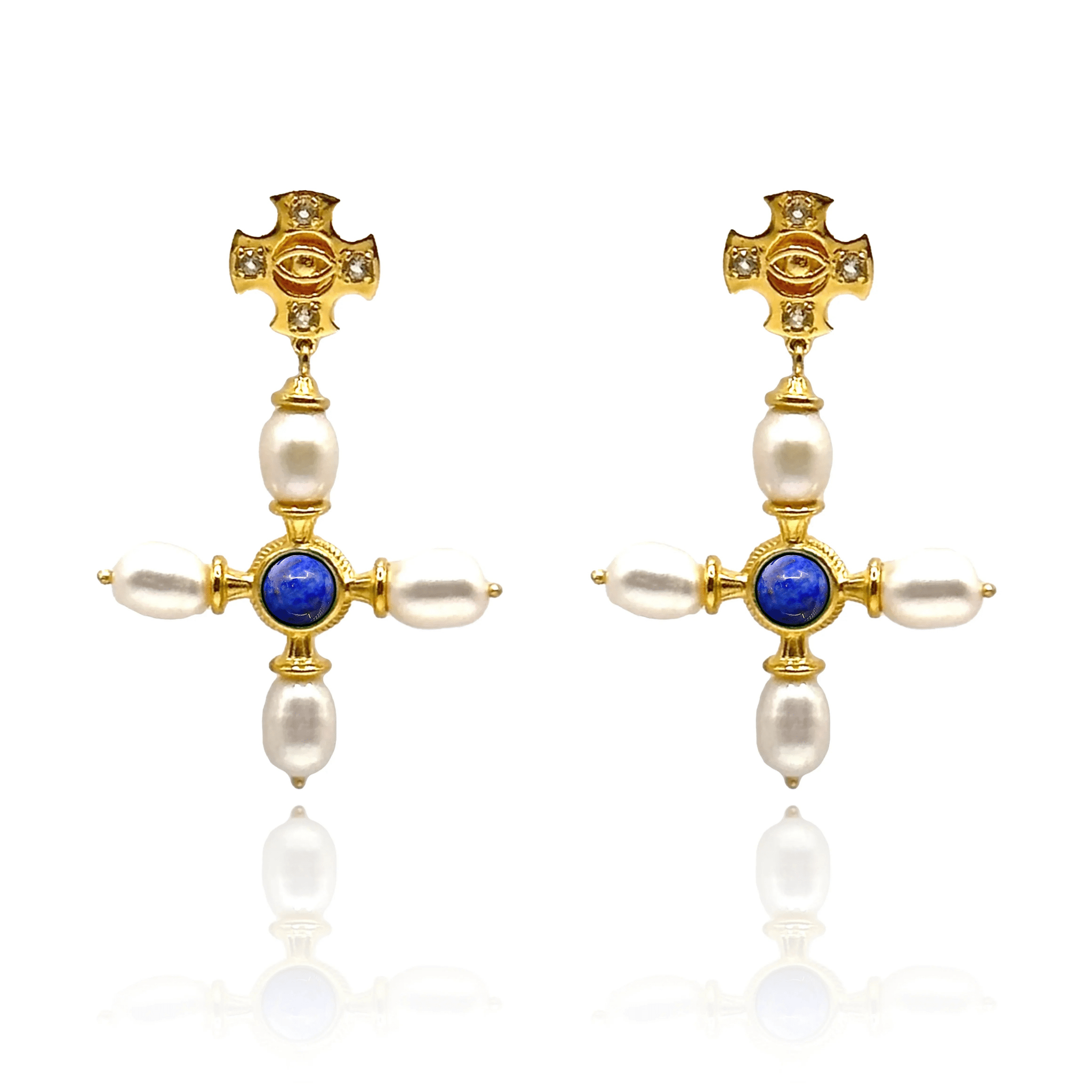 Byzantine Cross Earrings / Lapis - BOA PALACE