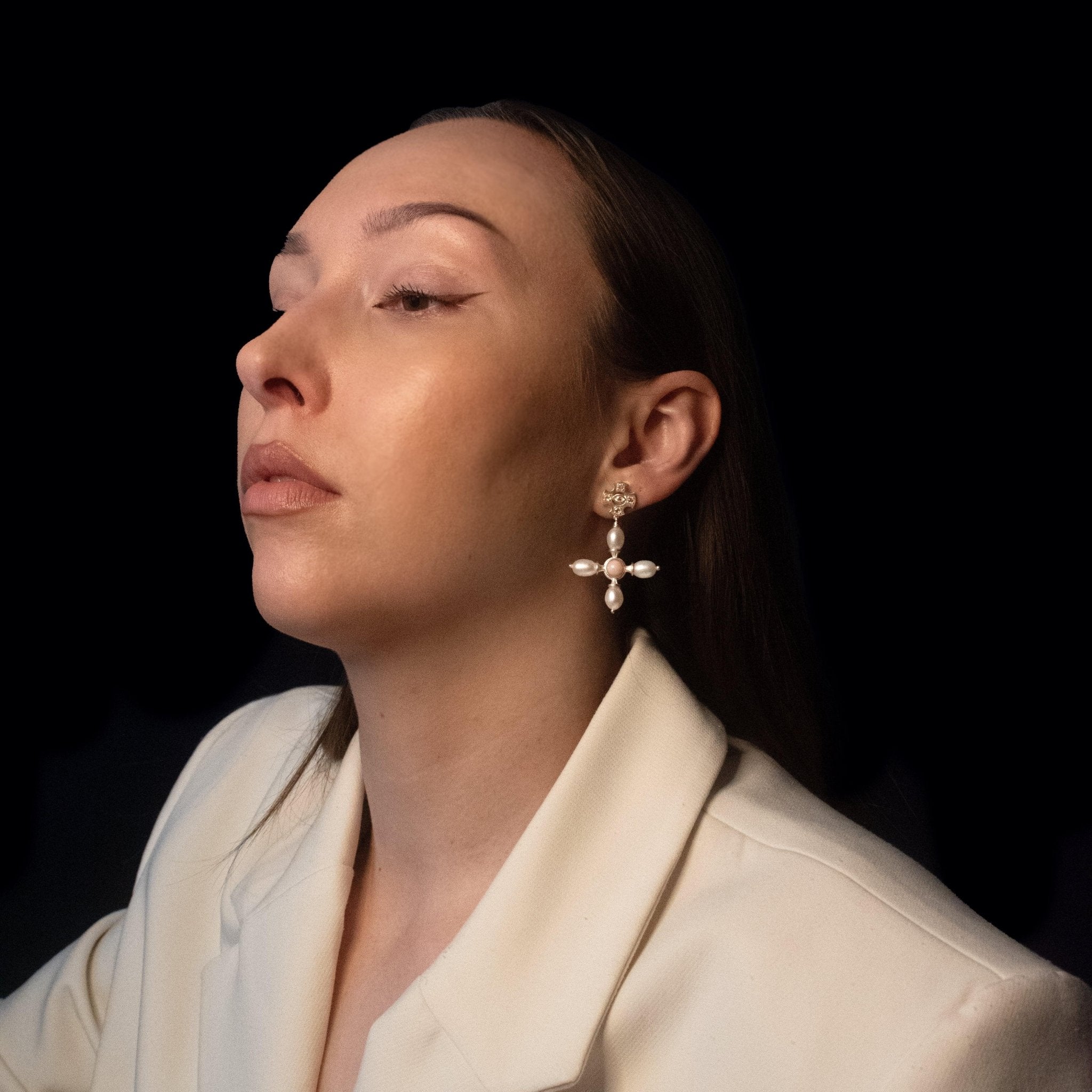 Byzantine Cross Earrings / Pink Opal - BOA PALACE