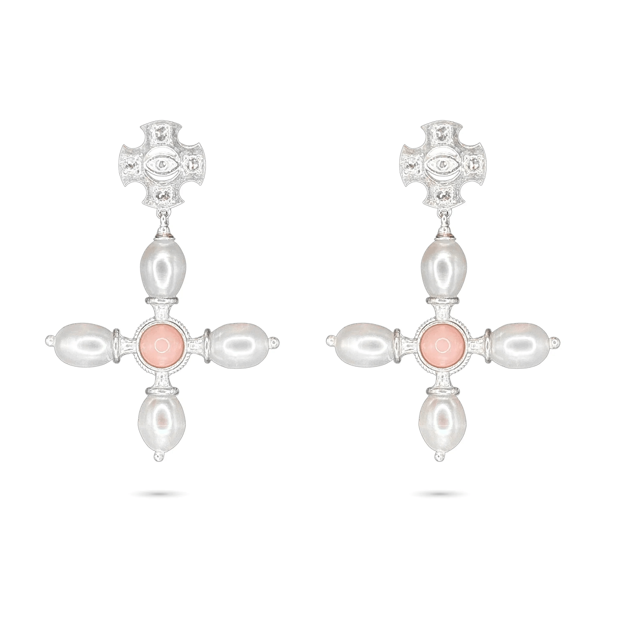 Byzantine Cross Earrings / Pink Opal - BOA PALACE