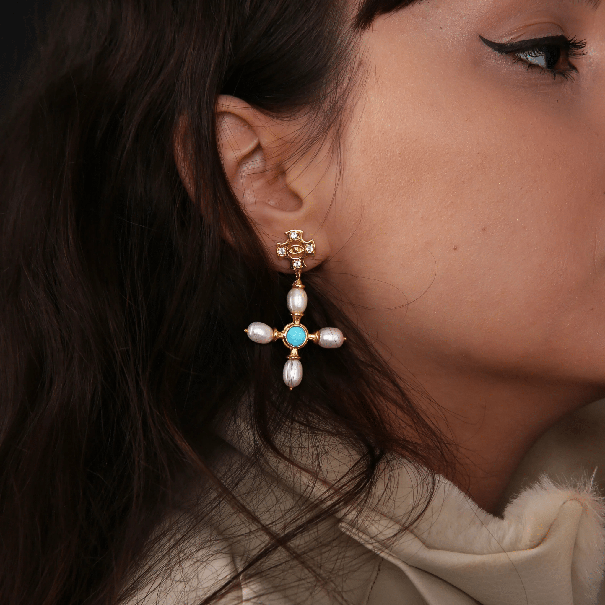 Byzantine Cross Earrings / Turquoise - BOA PALACE