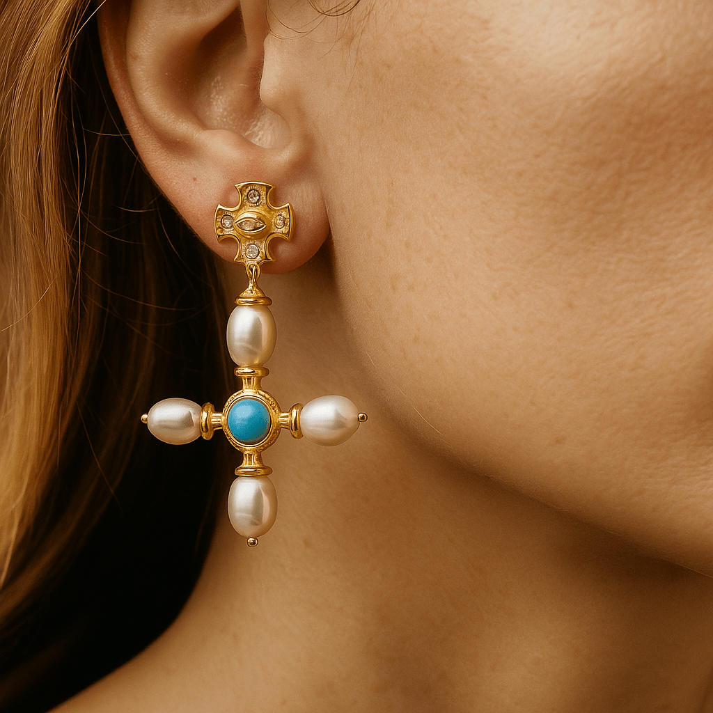 Byzantine Cross Earrings / Turquoise - BOA PALACE