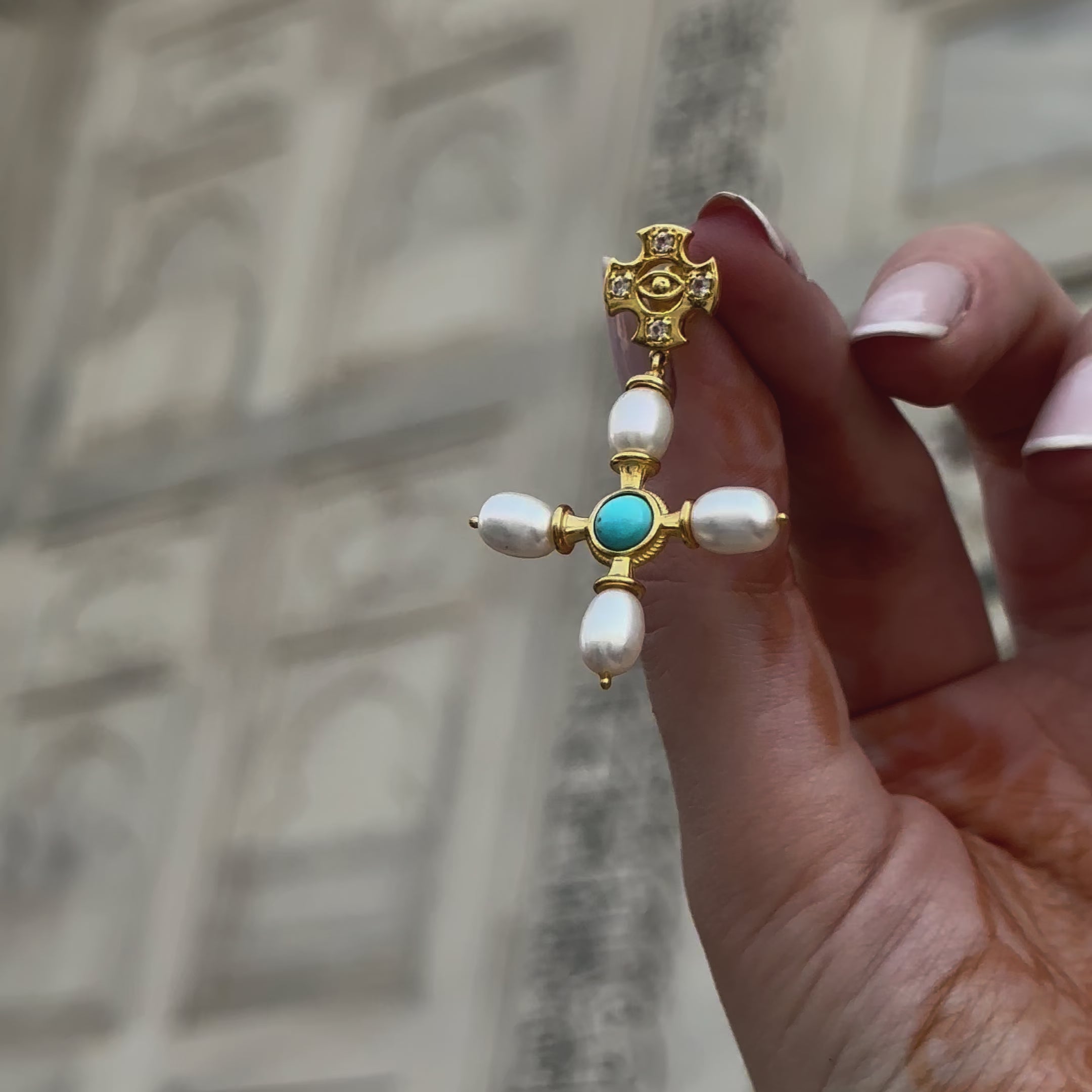 Boucles d'oreilles croix byzantine / Turquoise