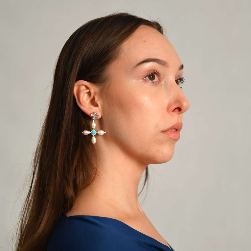 Boucles d'oreilles croix byzantine / Turquoise