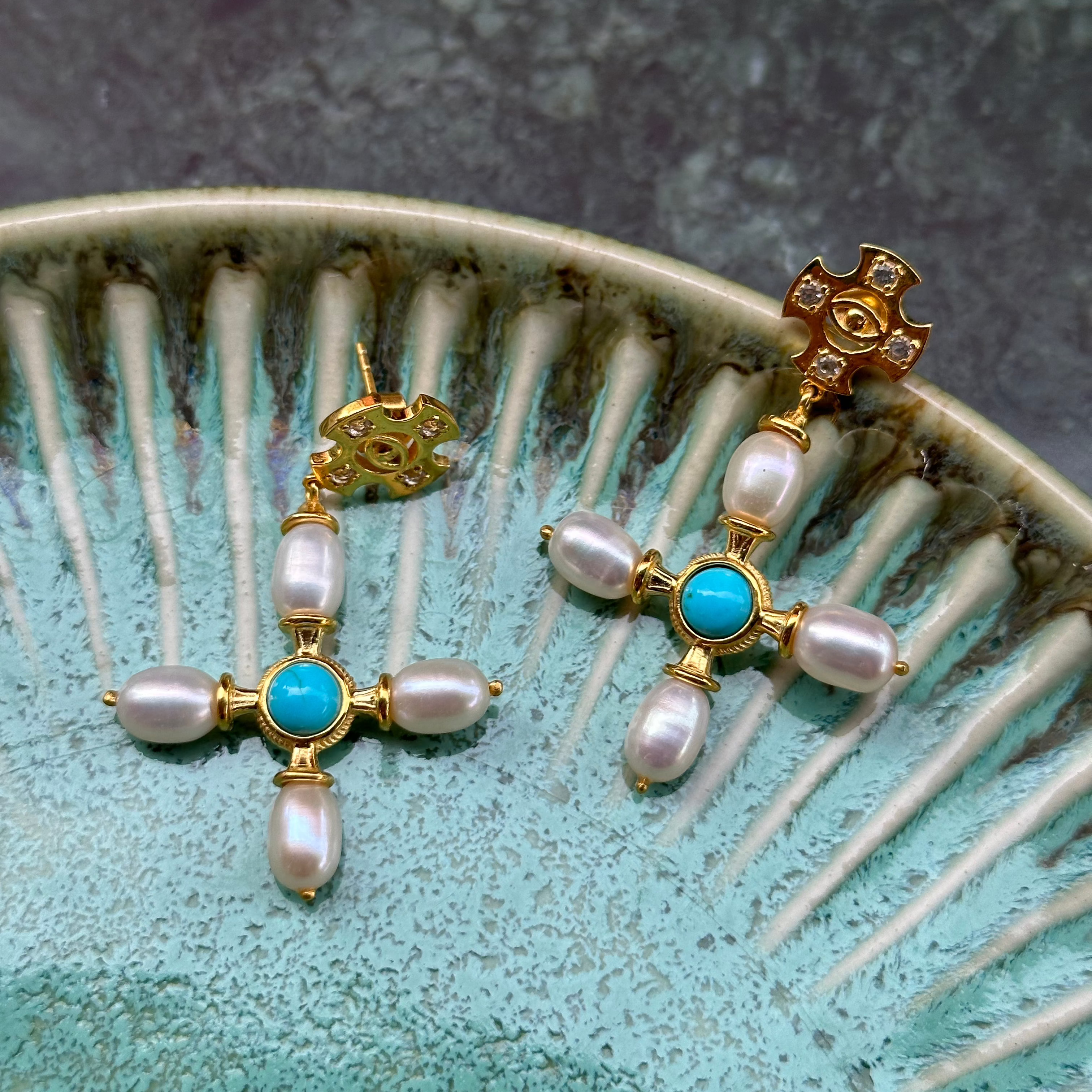Byzantine Cross Earrings / Turquoise