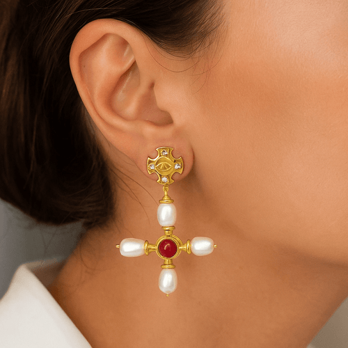 Byzantine Cross Earrings / Agate - BOA PALACE