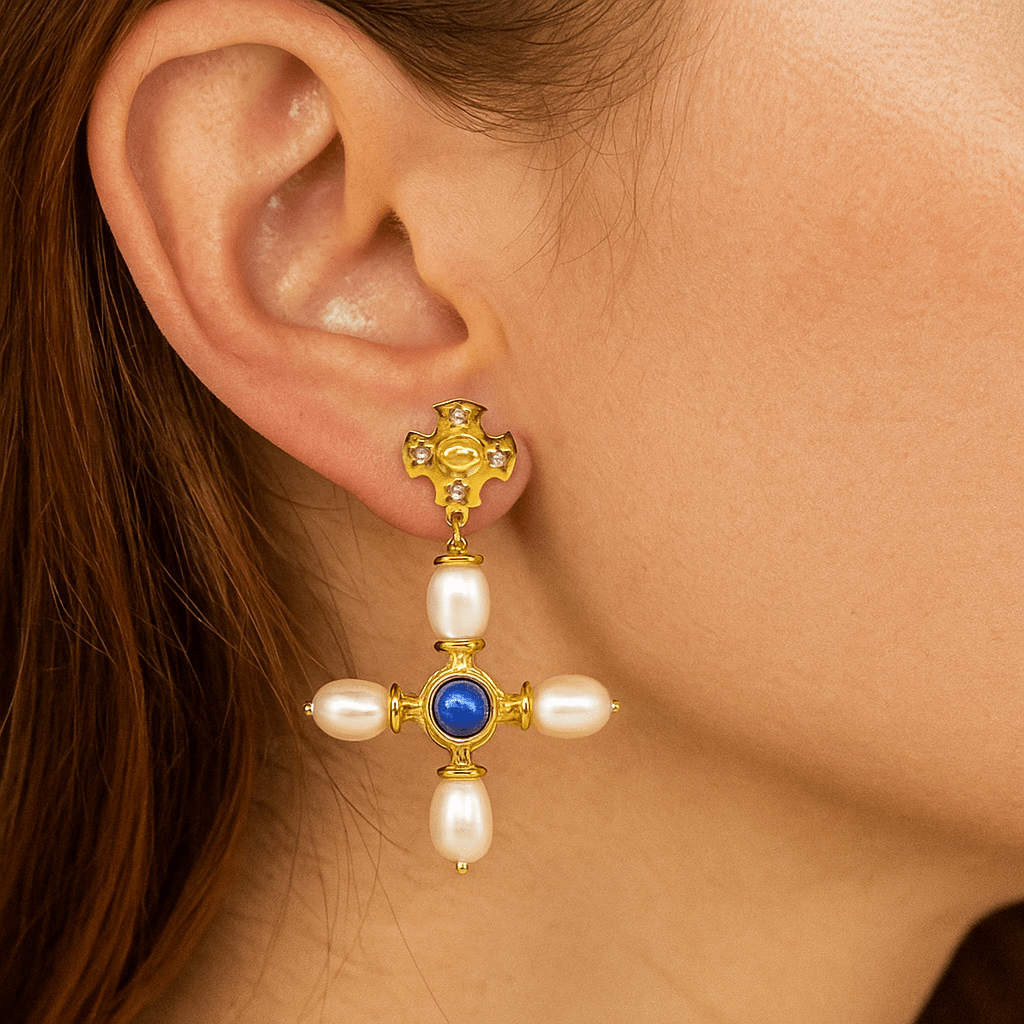 Byzantine Cross Earrings / Lapis - BOA PALACE
