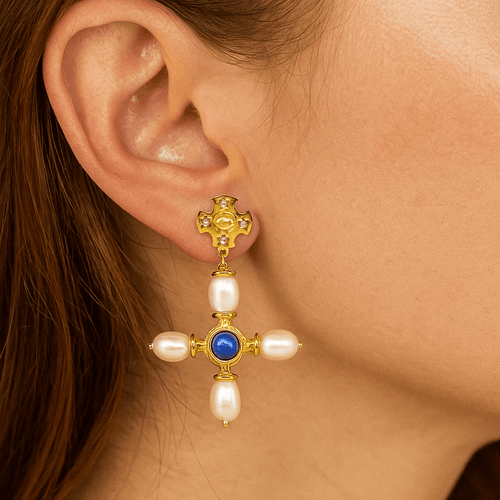 Byzantine Cross Earrings / Lapis - BOA PALACE
