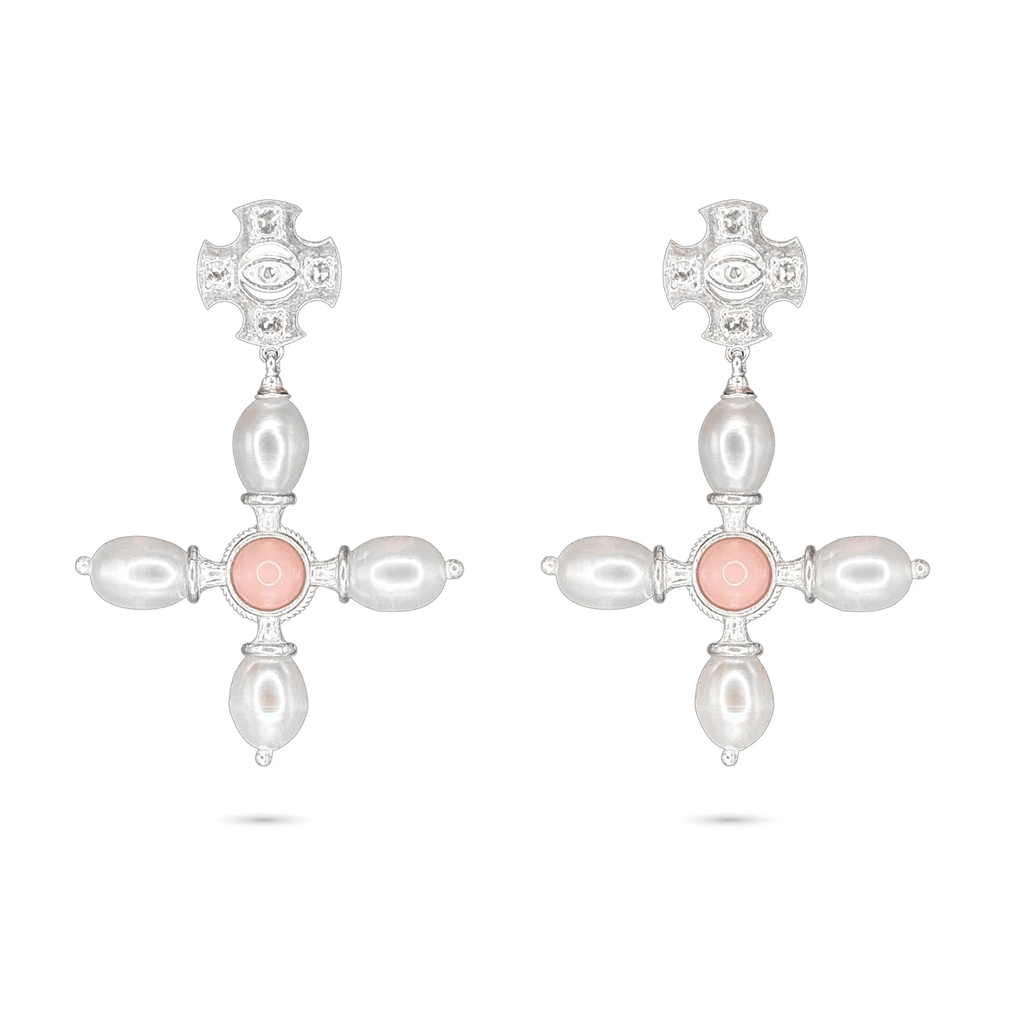 Byzantine Cross Earrings / Pink Opal - BOA PALACE