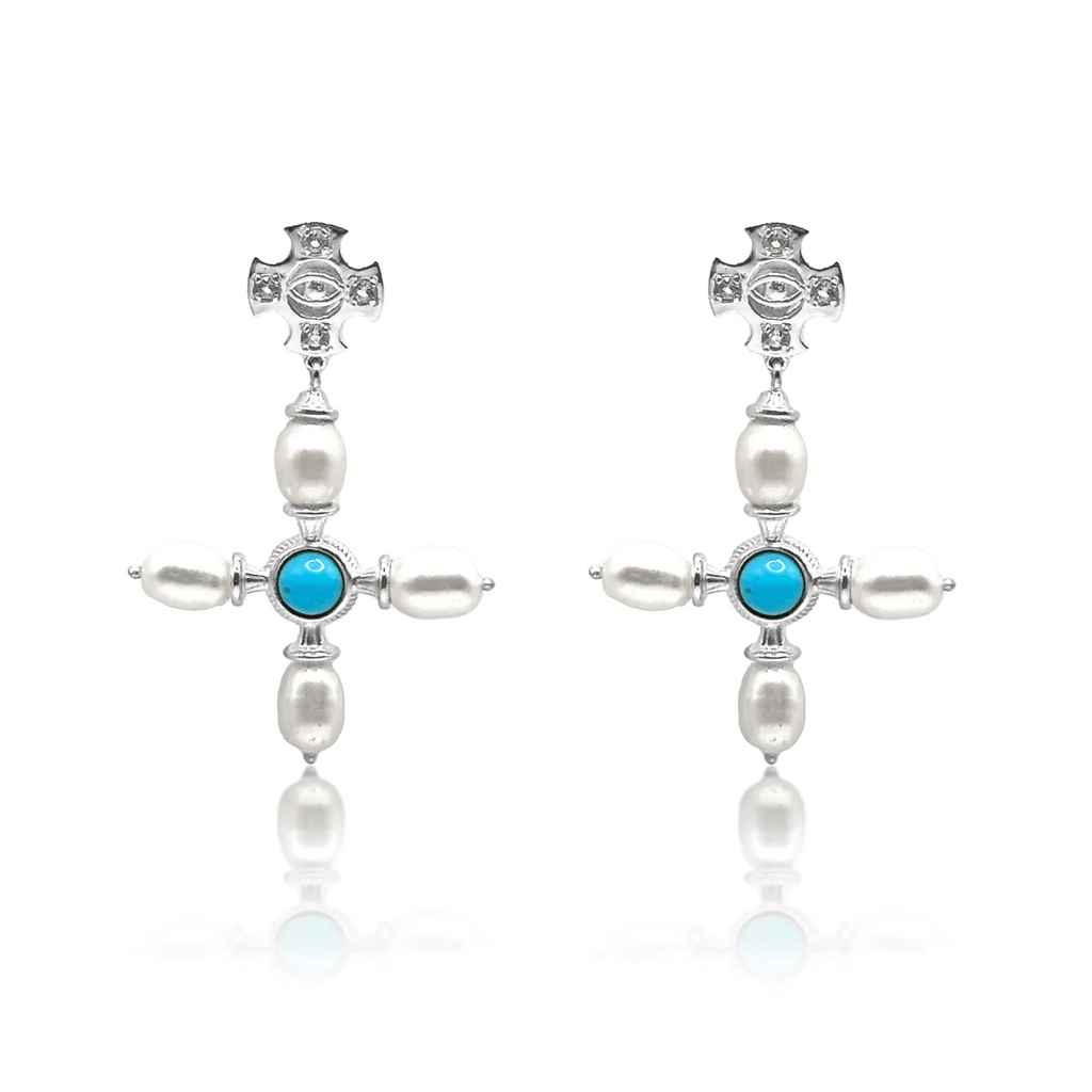 Byzantine Cross Earrings / Turquoise - BOA PALACE