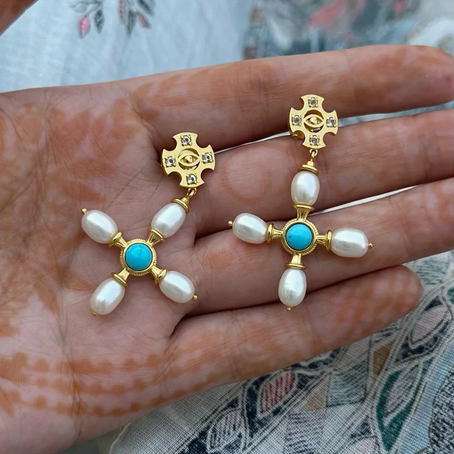 Byzantine Cross Earrings / Turquoise - BOA PALACE