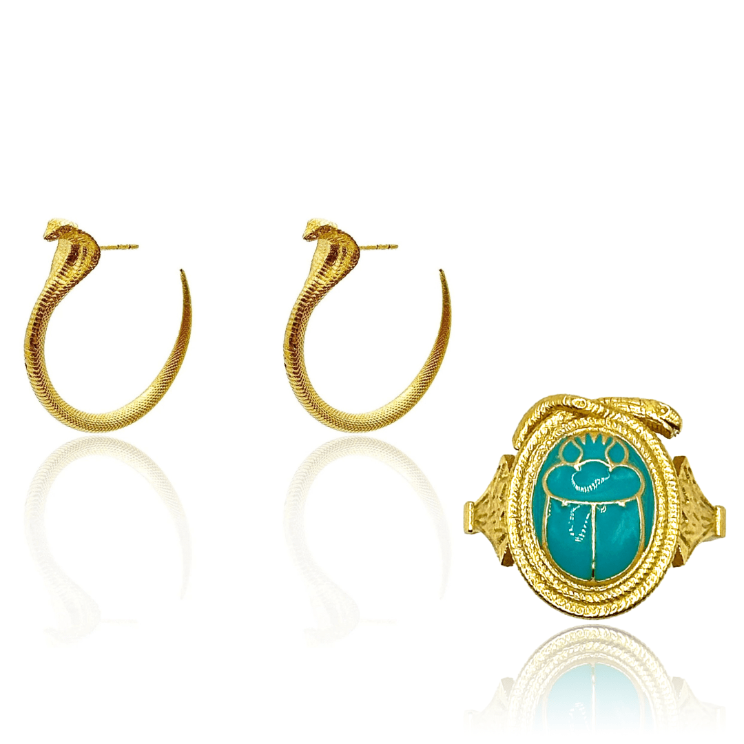 Cobra Earrings & Scarab Ring Set - BOA PALACE