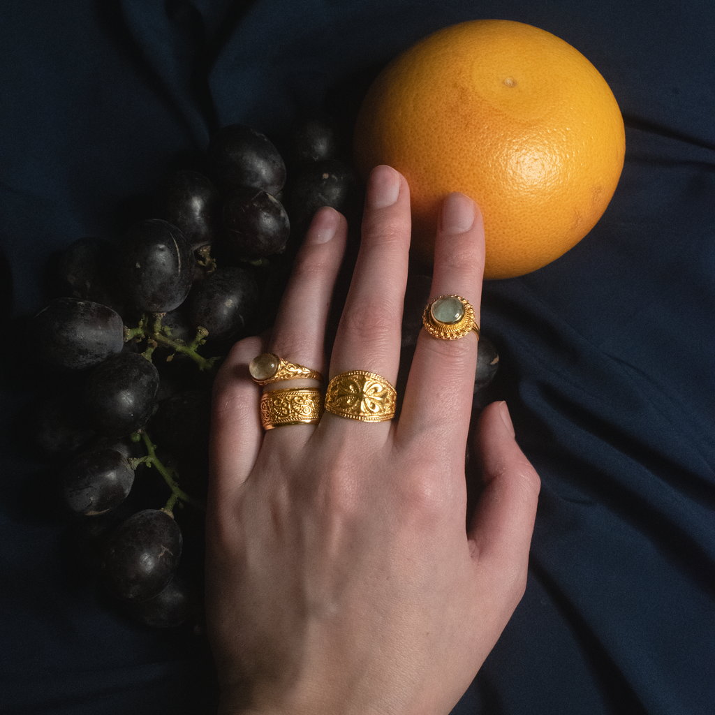 Bague solaire en préhnite