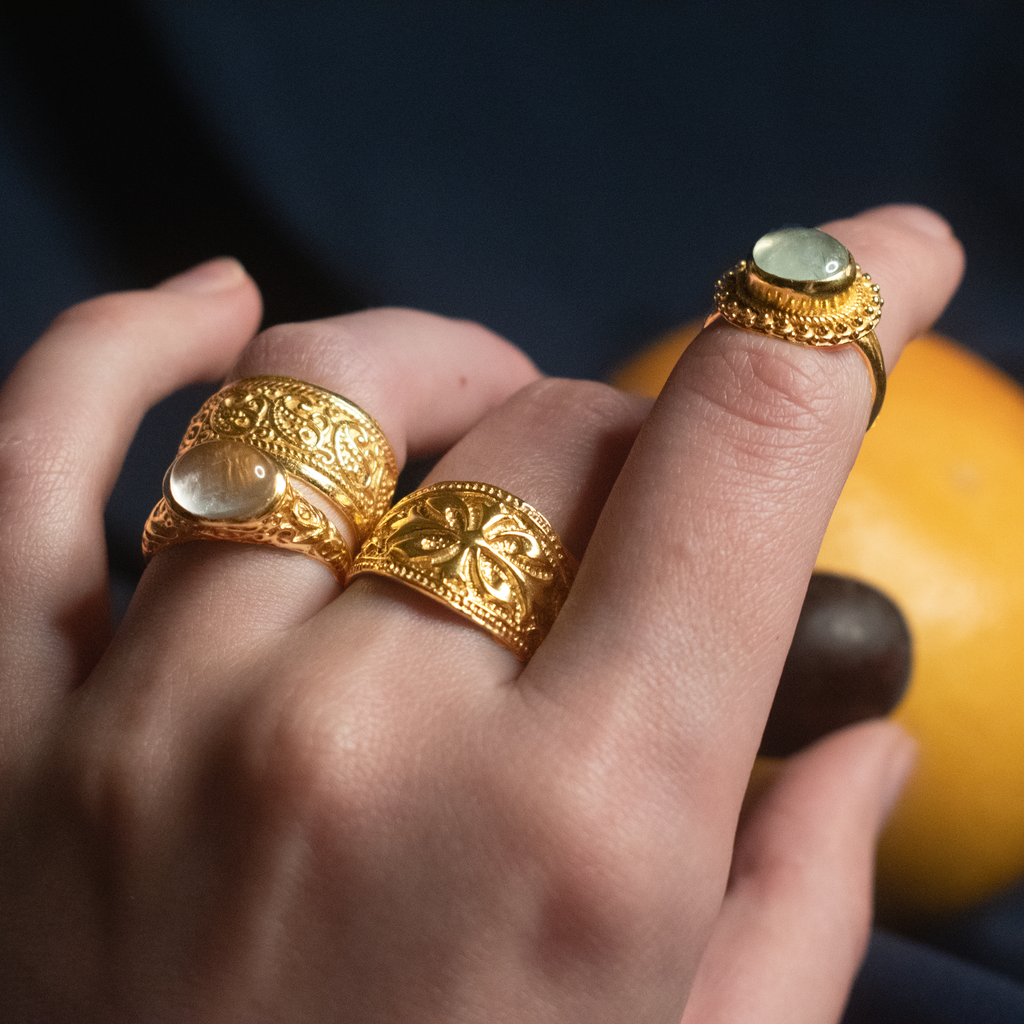 Bague solaire en préhnite