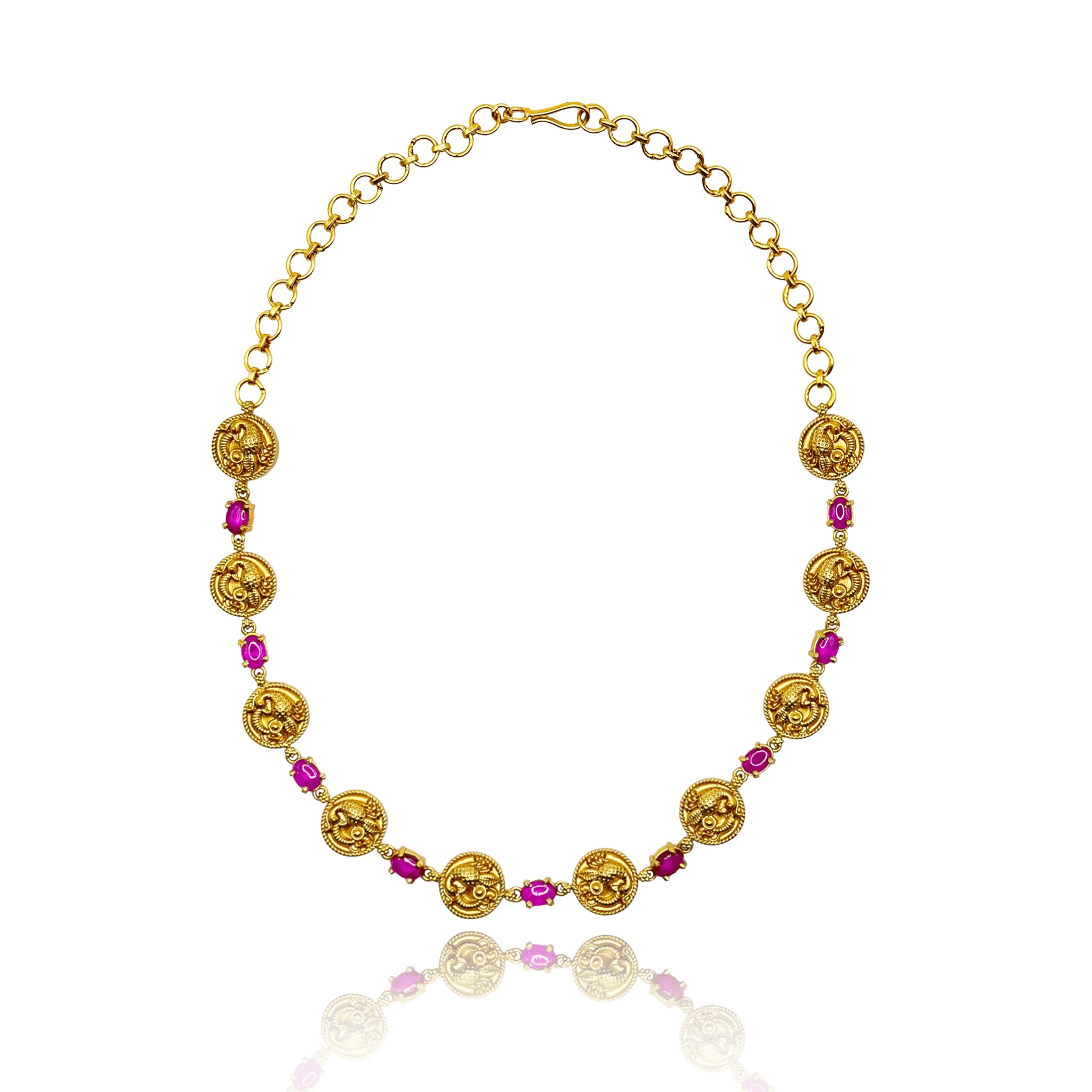 Peacock In a Coin Necklace / Pink | white - BOA PALACE