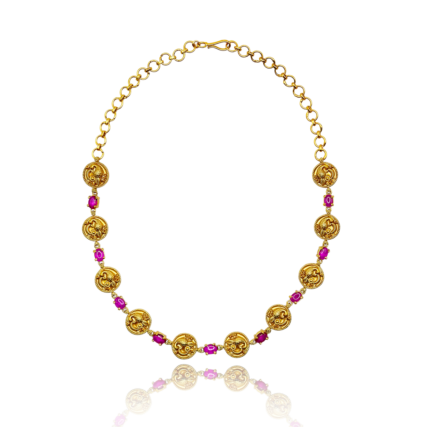 Peacock In a Coin Necklace / Pink | white