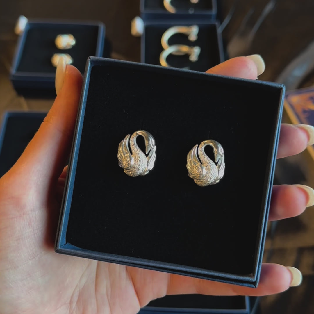 Swan Saraswati Earrings / Silver