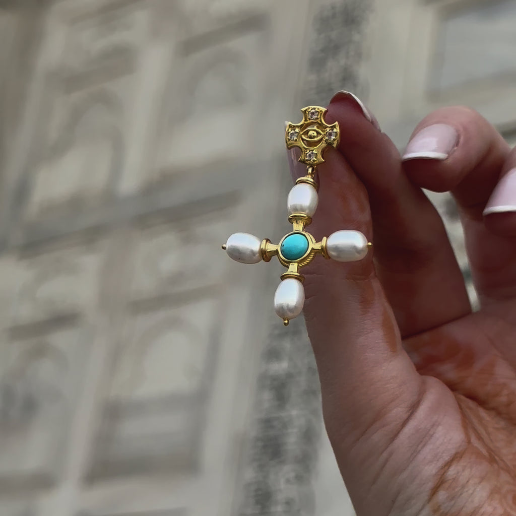 Boucles d'oreilles croix byzantine / Turquoise