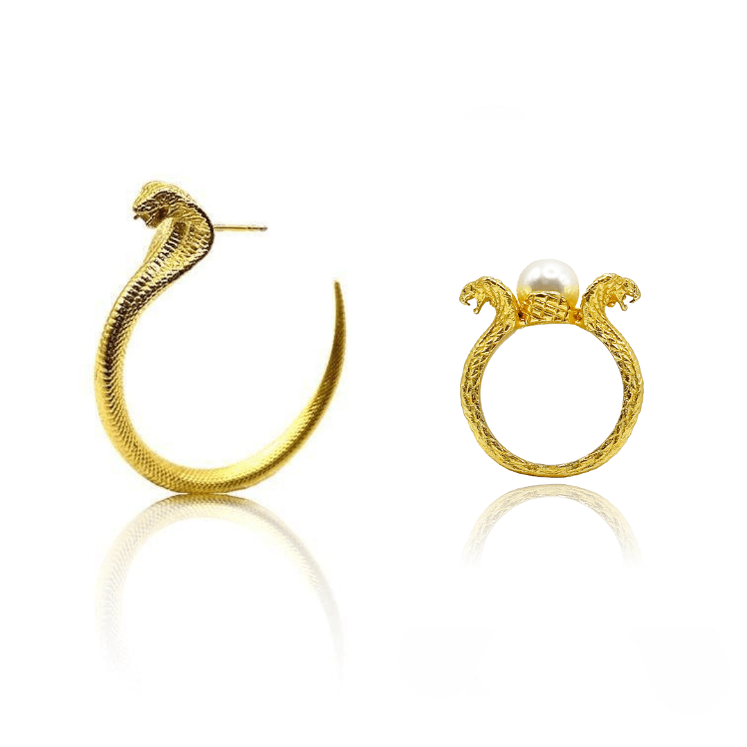 Royal Serpent Set – Cobra Earrings & Pearl Ring Inspired by Ancient Egypt - BOA PALACE