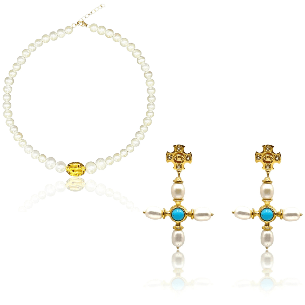 Snake Choker & Turquoise Cross Earrings Set - BOA PALACE