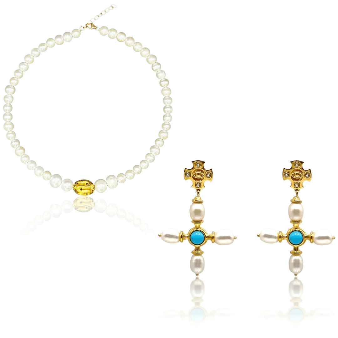Snake Choker & Turquoise Cross Earrings Set - BOA PALACE