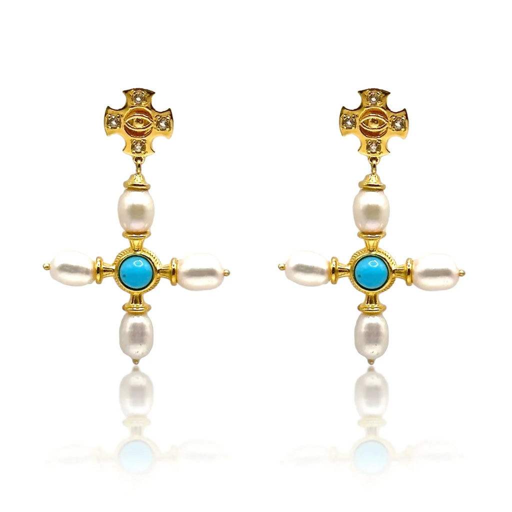 Snake Choker & Turquoise Cross Earrings Set - BOA PALACE